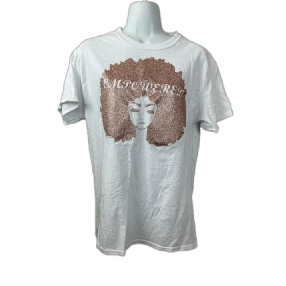 EMPOWERED  Sparkly  White Tee Shirt Size Medium